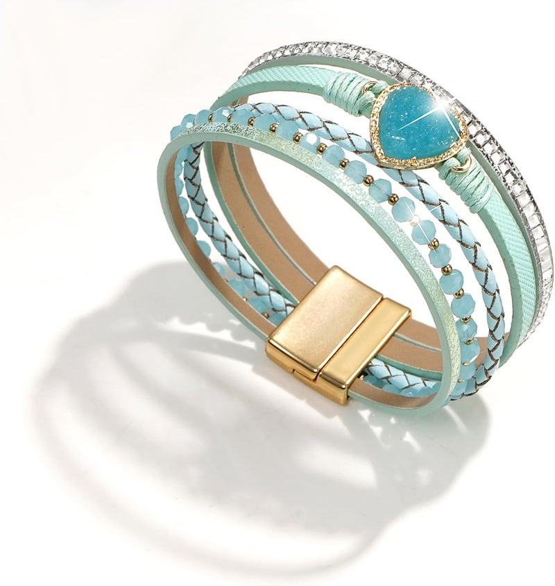 Suyi Multilayer Leather Wrap Bracelet Heart-Shape Wide Cuff Bracelets for Women - Image 5